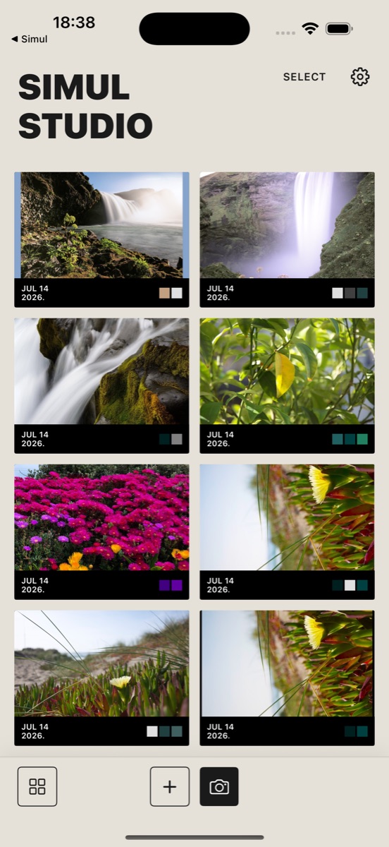 Simul Studio gallery showing photos edited in the app